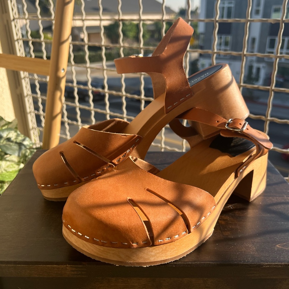 Swedish Hasbeens Baskemolla Clog Sandal Leather Nature size 9 EU 41 nwot